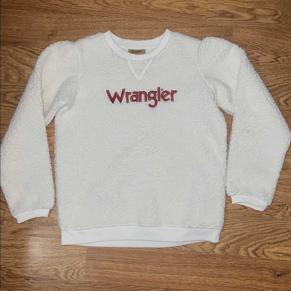 Wrangler White Sherpa Pullover with Rust colored Logo